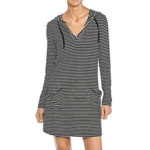 Coolibar UPF 50+ Hooded Long Sleeve Striped Mini Dress Swim Cover Up Size M